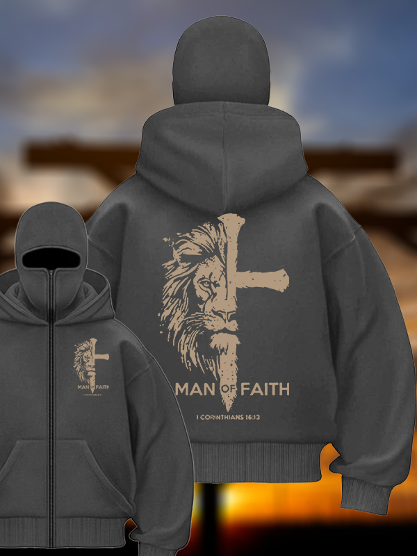 Man of Faith Jesus God Christian Double Hooded Balaclava Hoodie