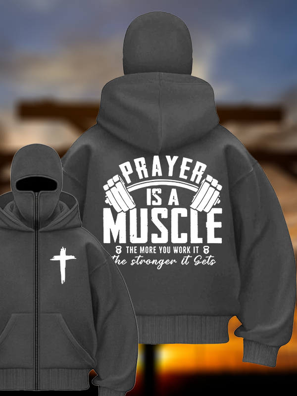 Prayer Is A Muscle Cross Jesus God Christian Double Hooded Balaclava Hoodie