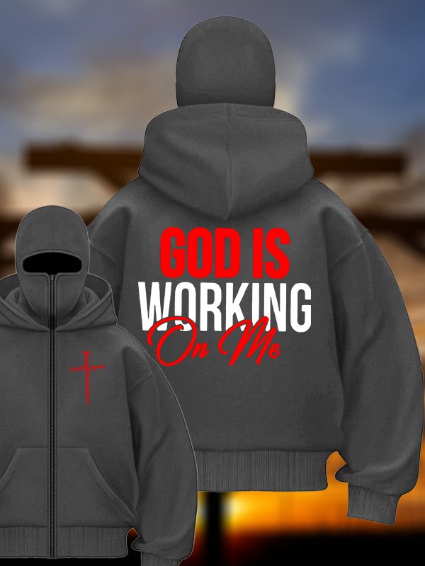 God Is Working On Me Jesus God Christian Double Hooded Balaclava Hoodie