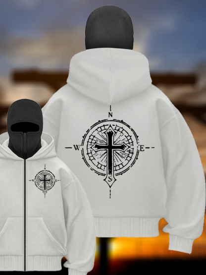 Cross Compass Jesus God Christian Double Hooded Balaclava Hoodie