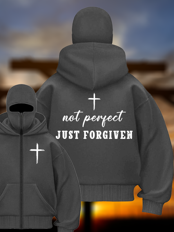 Not Perfect Just Forgiven Jesus God Christian Double Hooded Balaclava Hoodie