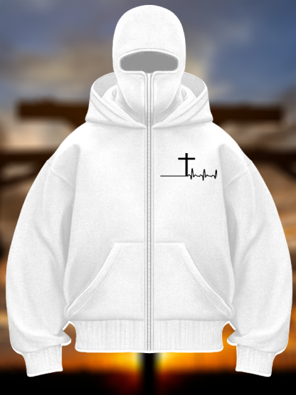 ECG Cross Jesus God Christian Double Hooded Balaclava Hoodie