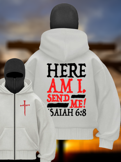 Isaiah 6:8 Send Me!  Jesus God Christian Double Hooded Balaclava Hoodie