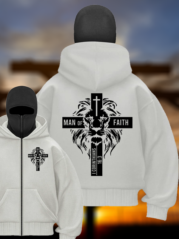 Man of Faith  Jesus God Christian Double Hooded Balaclava Hoodie