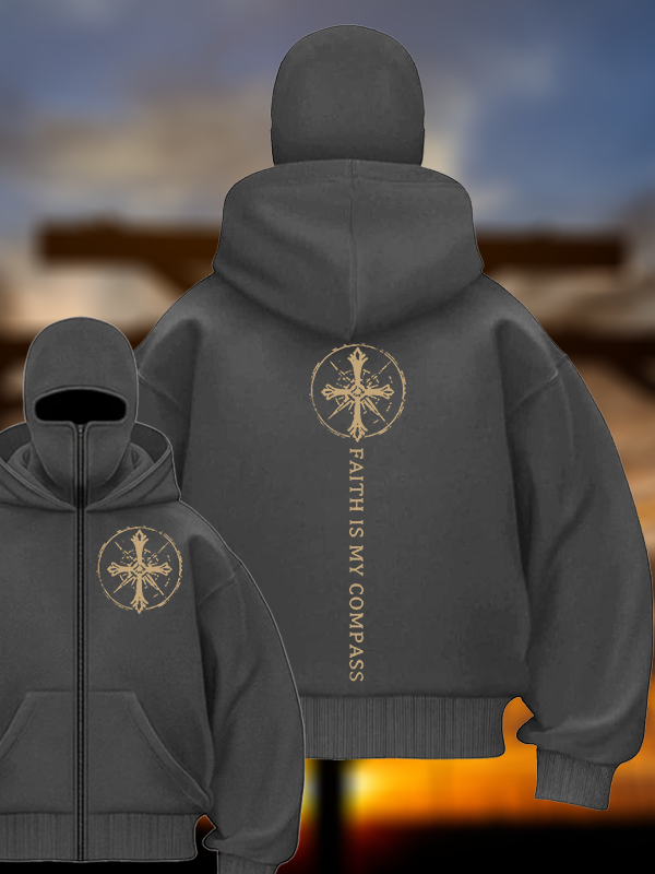 Faith Is My Compass Jesus God Christian Double Hooded Balaclava Hoodie