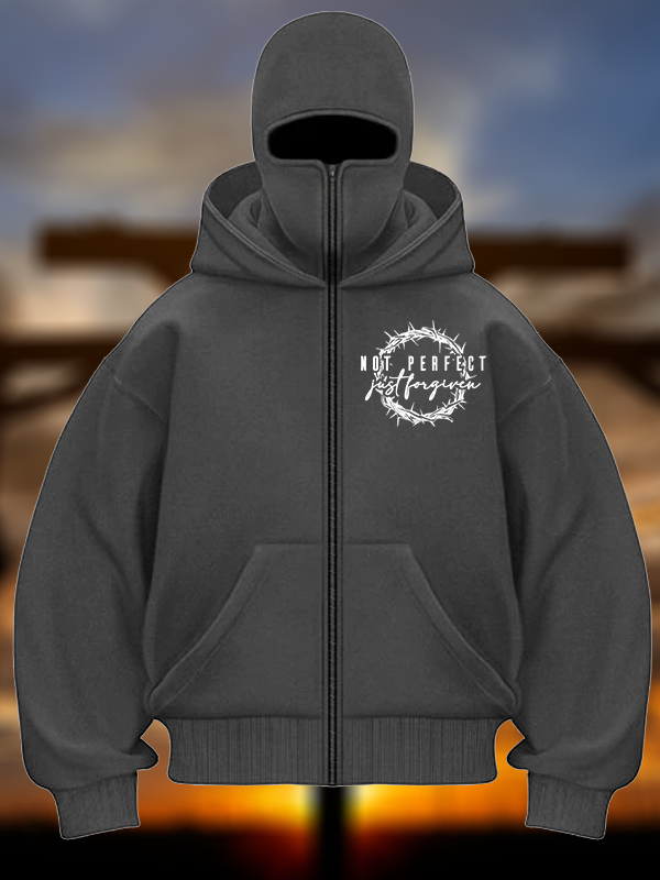 Not Perfect Just Forgiven Religious Jesus God Christian Double Hooded Balaclava Hoodie