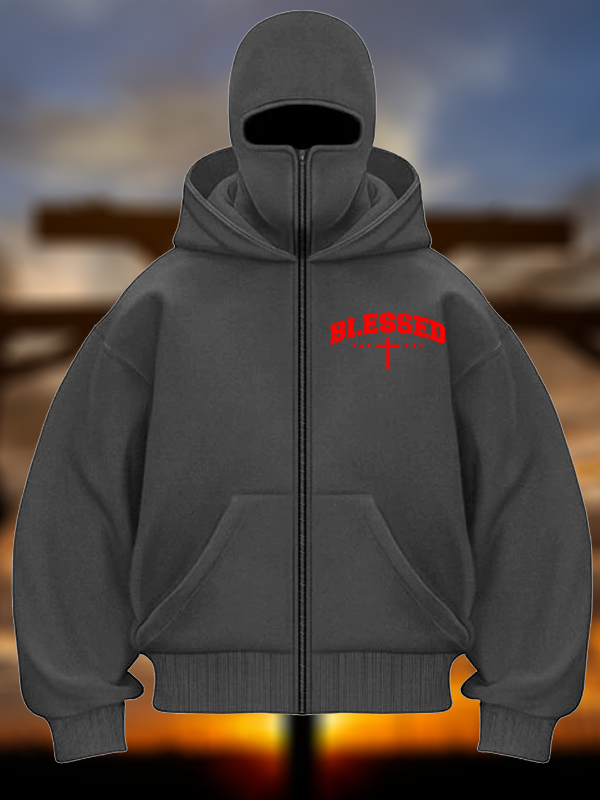 Blessed Cross Jesus God Christian Double Hooded Balaclava Hoodie