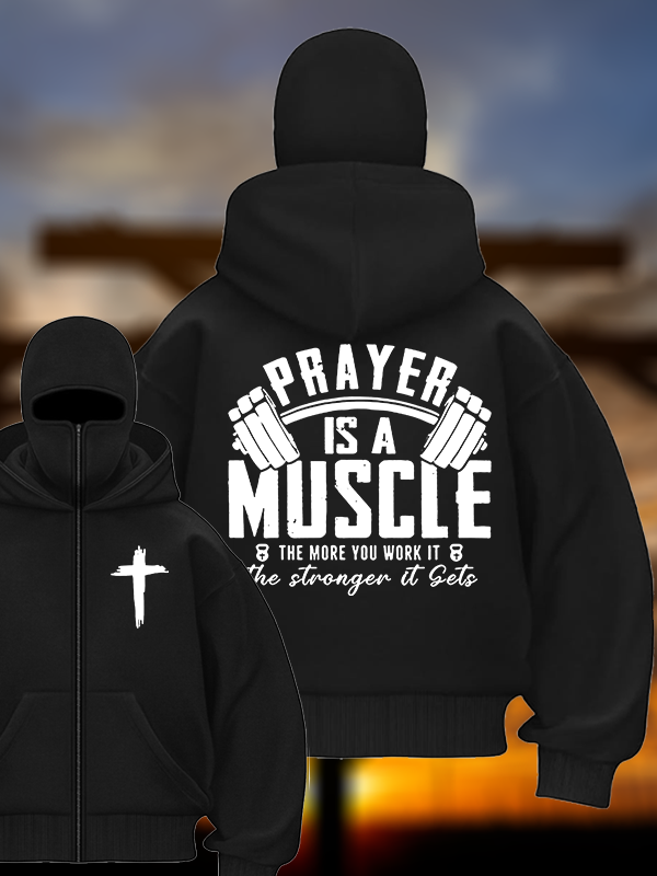 Prayer Is A Muscle Cross Jesus God Christian Double Hooded Balaclava Hoodie