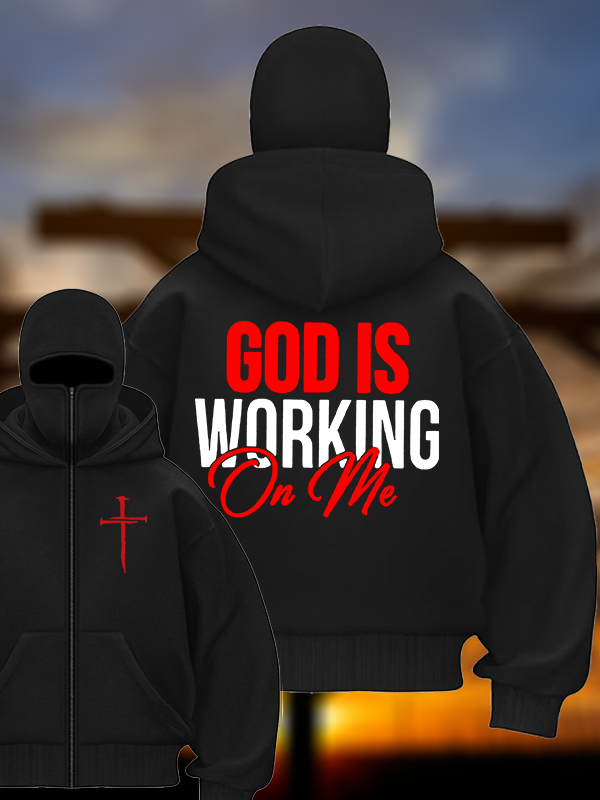 God Is Working On Me Jesus God Christian Double Hooded Balaclava Hoodie