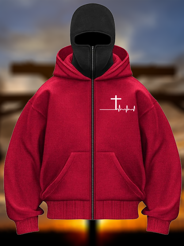 ECG Cross Jesus God Christian Double Hooded Balaclava Hoodie