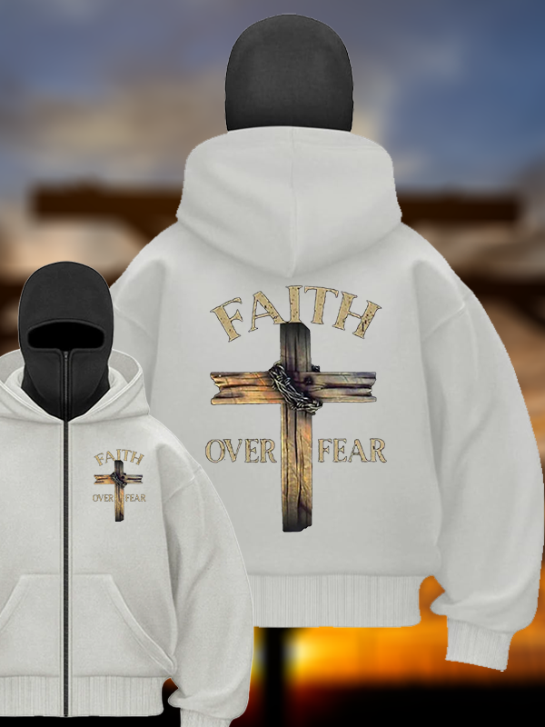 Cross Faith Over Fear Jesus God Christian Double Hooded Balaclava Hoodie