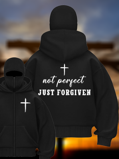 Not Perfect Just Forgiven Jesus God Christian Double Hooded Balaclava Hoodie