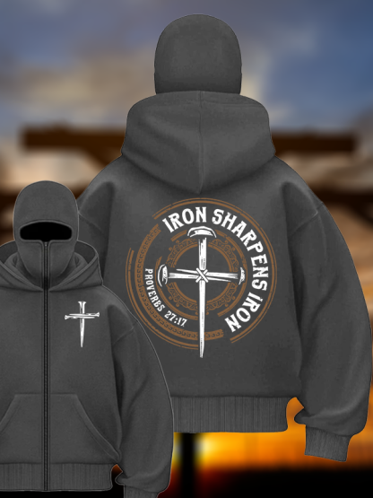 Iron Sharpens Iron - Proverbs 27:17 Jesus God Christian Double Hooded Balaclava Hoodie