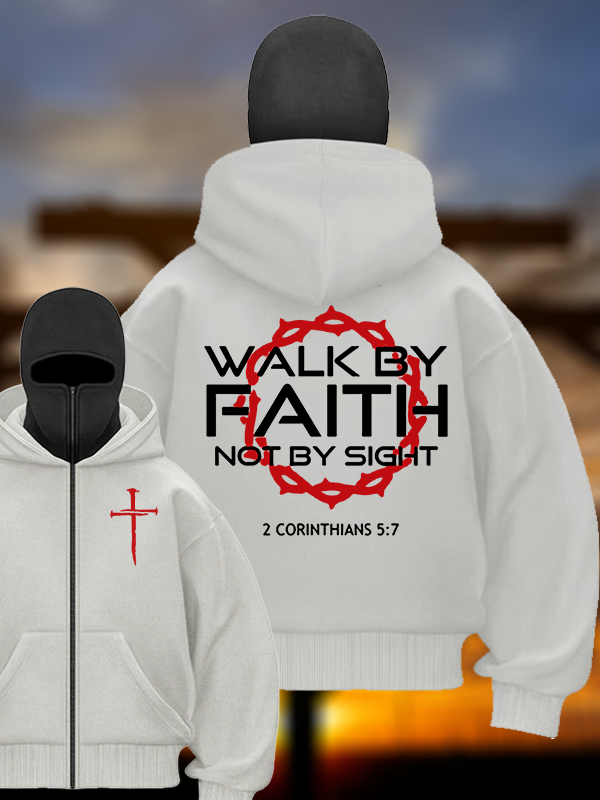 Walk By Faith Not By Sight 2 Corinthians 5:7 Cross Jesus God Christian Double Hooded Balaclava Hoodie
