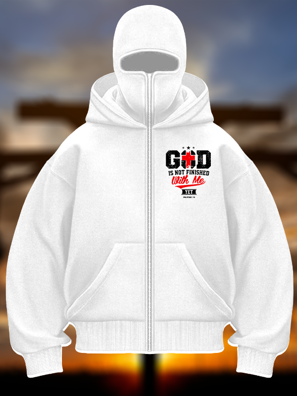 God Is Not Finished With Me Philippians 1:5 Jesus God Christian Double Hooded Balaclava Hoodie