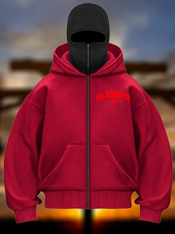 Blessed Cross Jesus God Christian Double Hooded Balaclava Hoodie