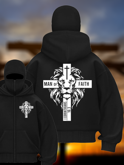 Man of Faith  Jesus God Christian Double Hooded Balaclava Hoodie