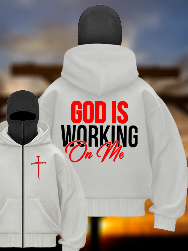 God Is Working On Me Jesus God Christian Double Hooded Balaclava Hoodie