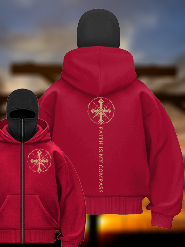 Faith Is My Compass Jesus God Christian Double Hooded Balaclava Hoodie