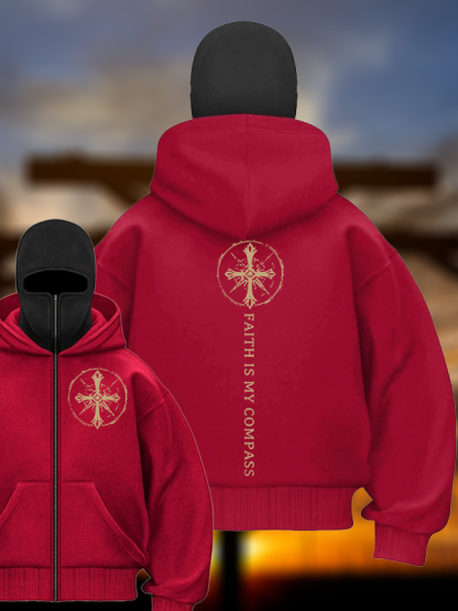 Faith Is My Compass Jesus God Christian Double Hooded Balaclava Hoodie