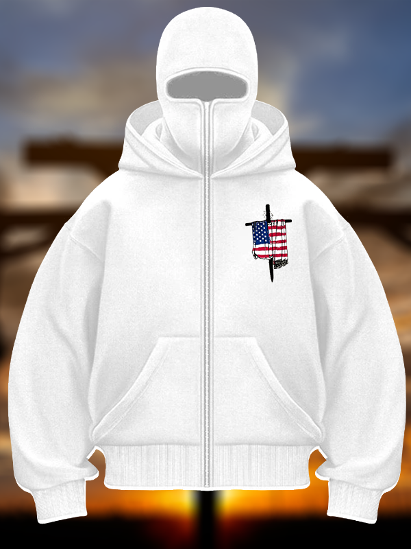 Faith Flag Cross Jesus God Christian Double Hooded Balaclava Hoodie