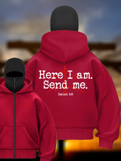 Here I Am Send Me - Bible Verse Isaiah 6:8 Jesus God Christian Double Hooded Balaclava Hoodie