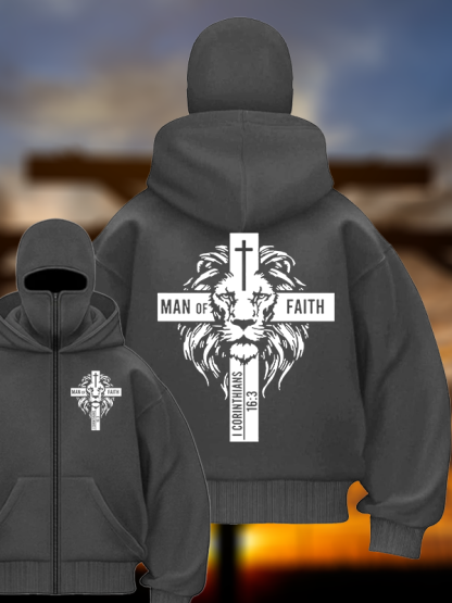 Man of Faith  Jesus God Christian Double Hooded Balaclava Hoodie