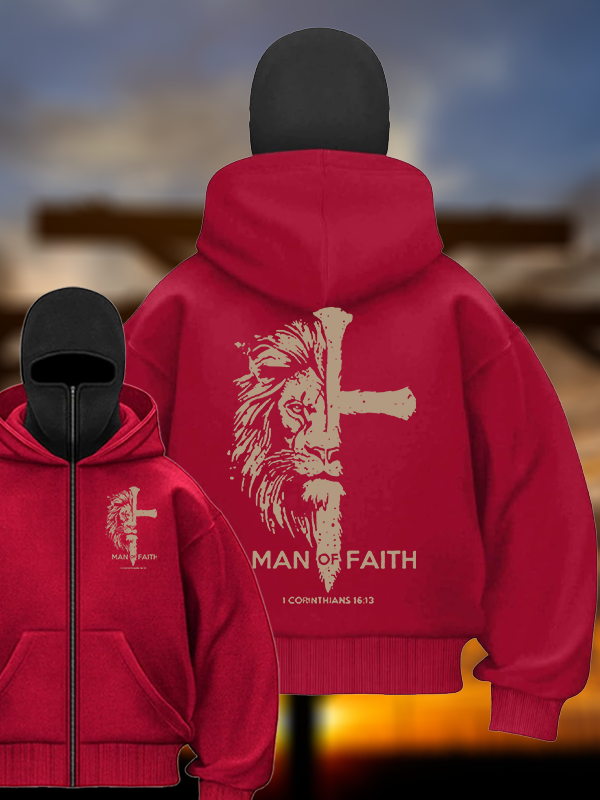 Man of Faith Jesus God Christian Double Hooded Balaclava Hoodie