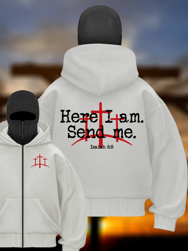 Here I Am Send Me - Bible Verse Isaiah 6:8 Jesus God Christian Double Hooded Balaclava Hoodie