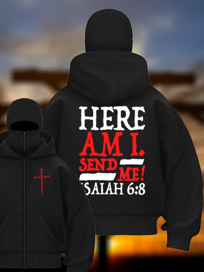 Isaiah 6:8 Send Me!  Jesus God Christian Double Hooded Balaclava Hoodie
