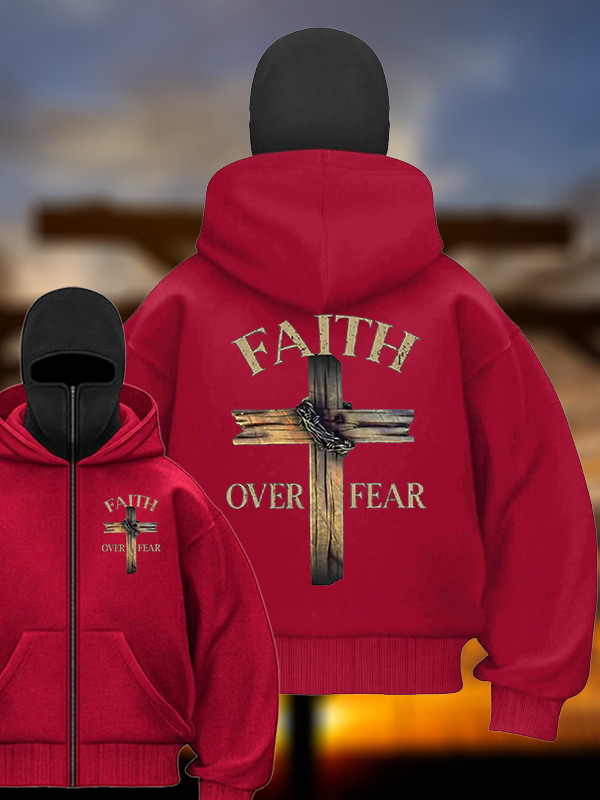 Cross Faith Over Fear Jesus God Christian Double Hooded Balaclava Hoodie
