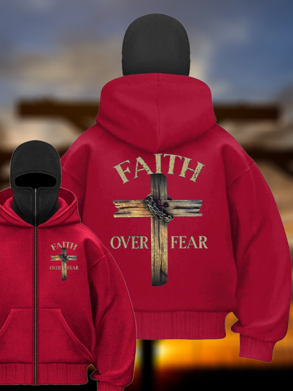 Cross Faith Over Fear Jesus God Christian Double Hooded Balaclava Hoodie