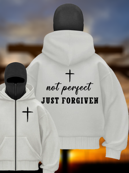Not Perfect Just Forgiven Jesus God Christian Double Hooded Balaclava Hoodie
