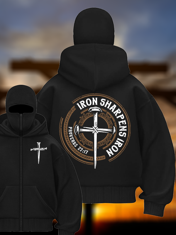 Iron Sharpens Iron - Proverbs 27:17 Jesus God Christian Double Hooded Balaclava Hoodie