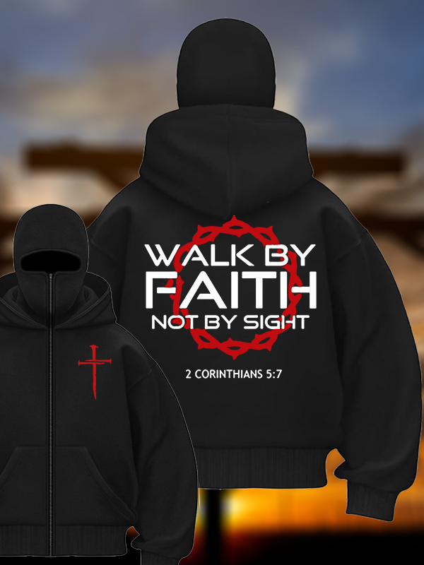 Walk By Faith Not By Sight 2 Corinthians 5:7 Cross Jesus God Christian Double Hooded Balaclava Hoodie