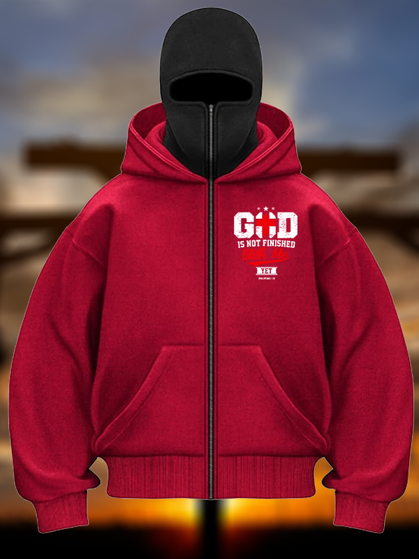 God Is Not Finished With Me Philippians 1:5 Jesus God Christian Double Hooded Balaclava Hoodie