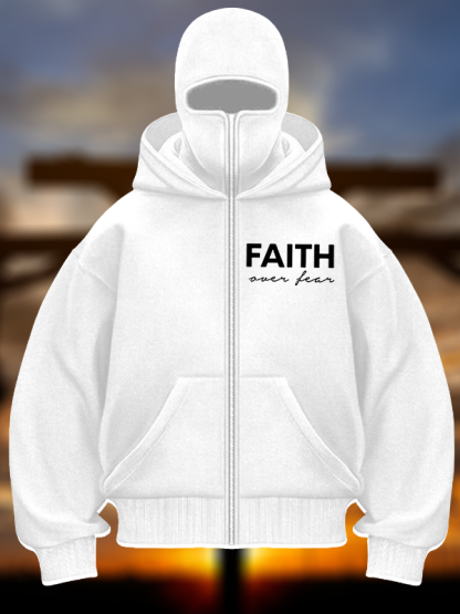 Faith over Fear Jesus God Christian Double Hooded Balaclava Hoodie