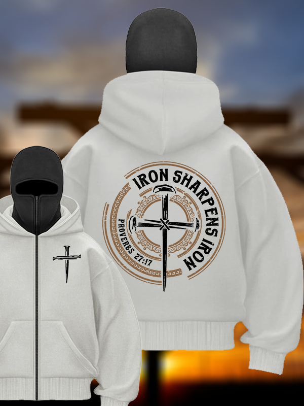 Iron Sharpens Iron - Proverbs 27:17 Jesus God Christian Double Hooded Balaclava Hoodie