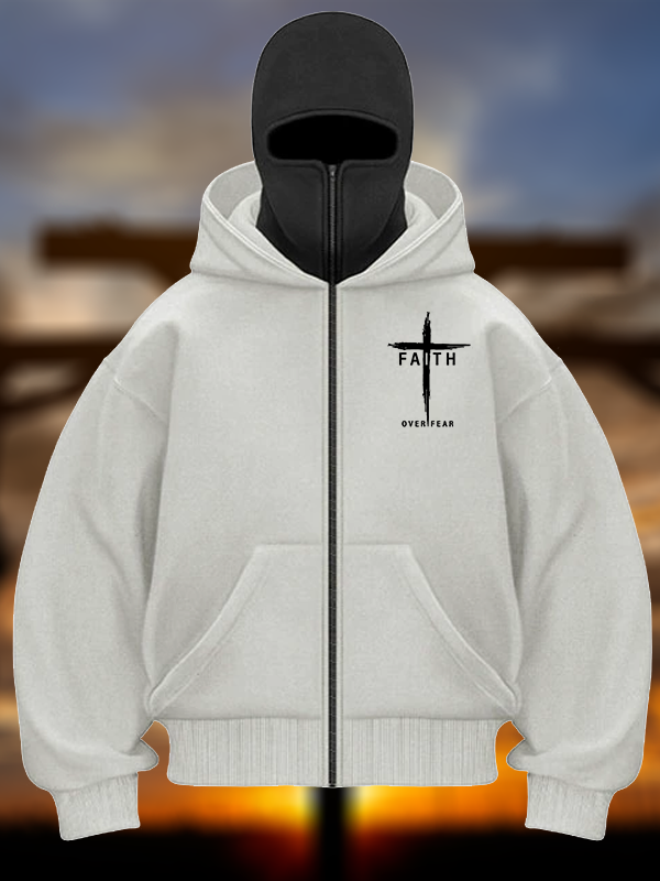 Faith Over Fear Cross Jesus God Christian Double Hooded Balaclava Hoodie