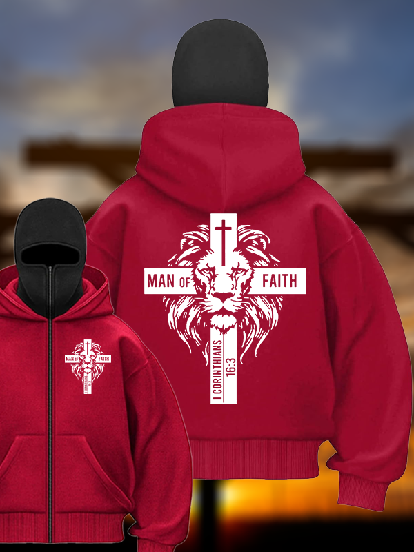 Man of Faith  Jesus God Christian Double Hooded Balaclava Hoodie
