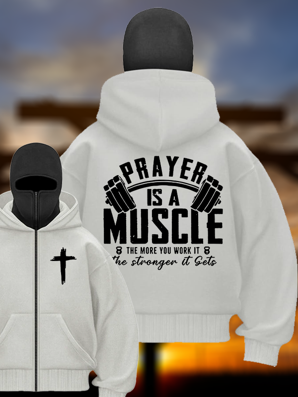 Prayer Is A Muscle Cross Jesus God Christian Double Hooded Balaclava Hoodie