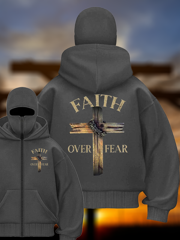 Cross Faith Over Fear Jesus God Christian Double Hooded Balaclava Hoodie
