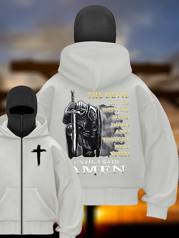 The Devil Saw Me with My Head Down and Thought He'd Won Until I Said Amen Jesus God Christian Double Hooded Balaclava Hoodie