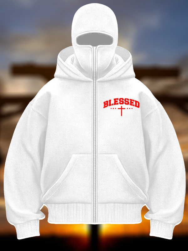 Blessed Cross Jesus God Christian Double Hooded Balaclava Hoodie
