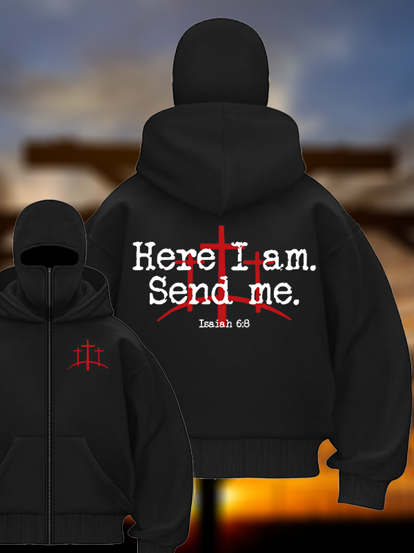 Here I Am Send Me - Bible Verse Isaiah 6:8 Jesus God Christian Double Hooded Balaclava Hoodie