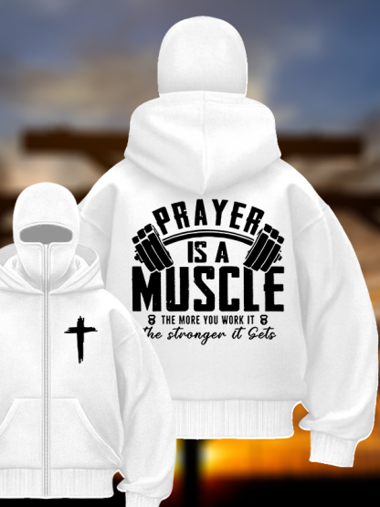 Prayer Is A Muscle Cross Jesus God Christian Double Hooded Balaclava Hoodie