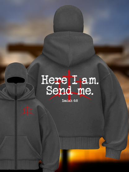 Here I Am Send Me - Bible Verse Isaiah 6:8 Jesus God Christian Double Hooded Balaclava Hoodie
