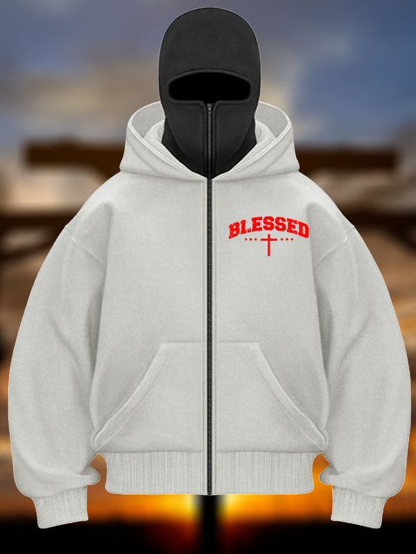 Blessed Cross Jesus God Christian Double Hooded Balaclava Hoodie