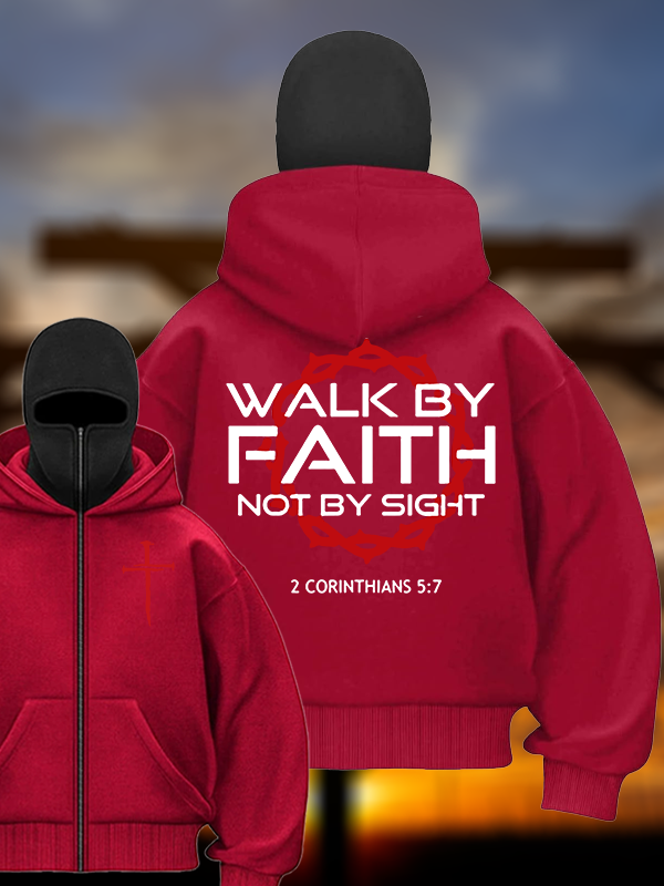 Walk By Faith Not By Sight 2 Corinthians 5:7 Cross Jesus God Christian Double Hooded Balaclava Hoodie