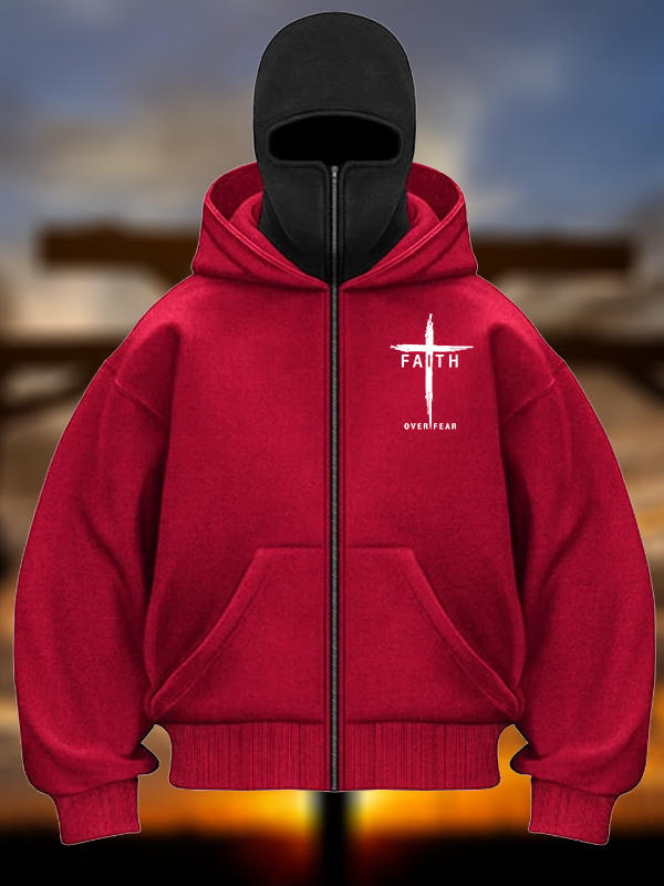 Faith Over Fear Cross Jesus God Christian Double Hooded Balaclava Hoodie